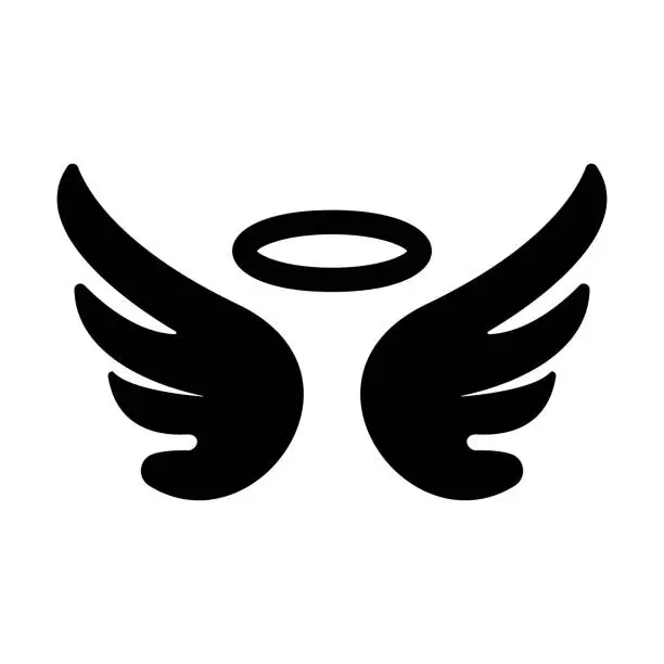 Vector illustration of Angel halo and angel wings silhouette icon. Vector.