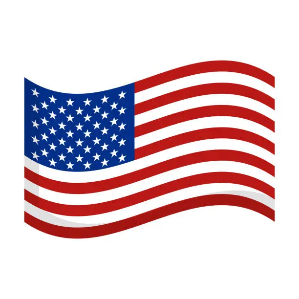 Vector illustration of Fluttering American flag icon. Vector.