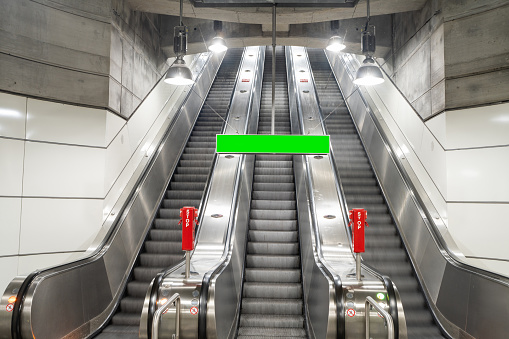 Empty escalators in subway station