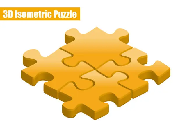 Vector illustration of Isometric jigsaw puzzle 3D illustration, 4 pieces, 3D, graphic material.