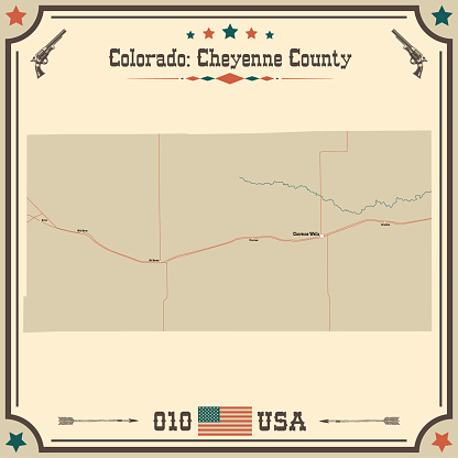 Large and accurate map of Cheyenne County, Colorado, USA with vintage colors.