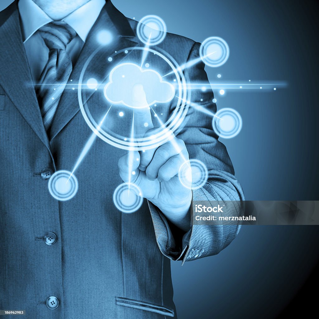 Interfaccia touchscreen di Cloud computing - Foto stock royalty-free di Adulto