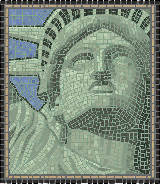 ilustrações, clipart, desenhos animados e ícones de estátua da liberdade em mosaico - ilha ellis