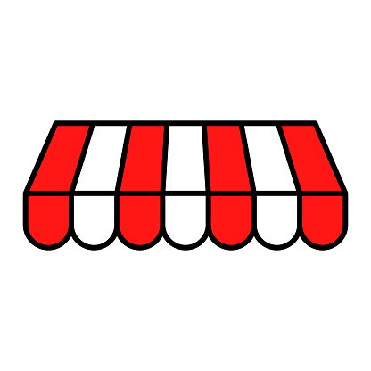 Striped store tent icon. Editable vector.