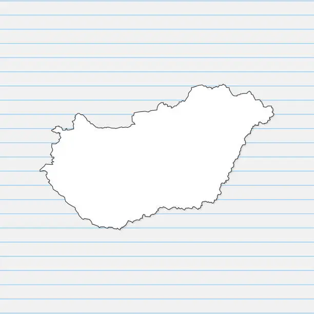Vector illustration of Hungary map of vector white color hand drawn on a piece of school notebook background. Vector Illustration EPS10