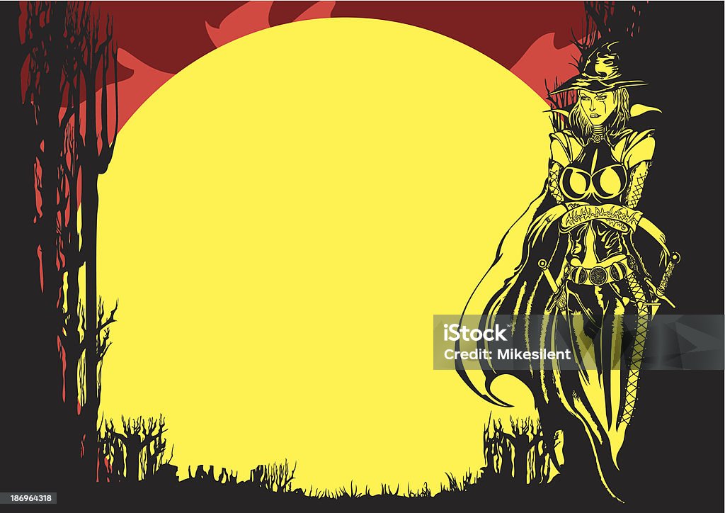 Volantino con strega Halloween - arte vettoriale royalty-free di Adulto