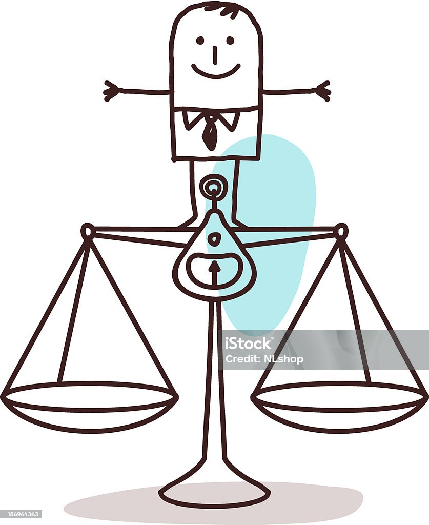 Businessman Standing On A Balanced Scale hand drawn cartoon characters - Businessman Standing On A Balanced Scale Adult stock vector