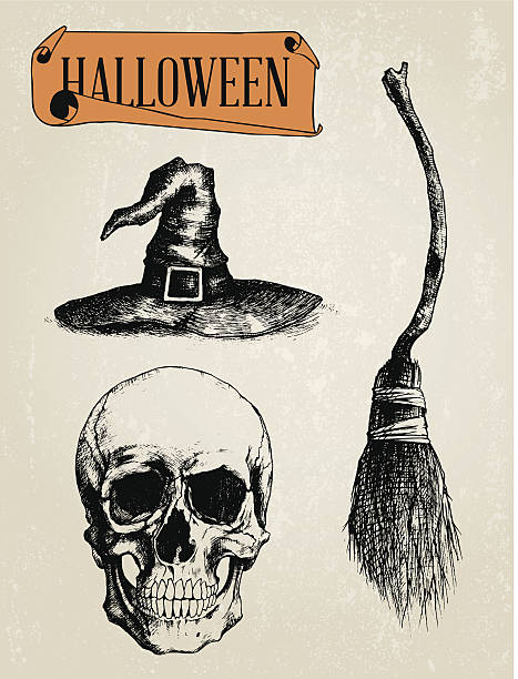 Ilustración de Halloween Conjunto De Elementos Dibujados A Mano y más  Vectores Libres de Derechos de Dibujar - Dibujar, Bruja, Retro - iStock