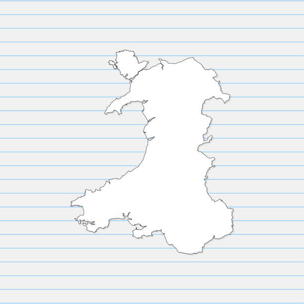 学校のノートの背景に描かれたベクトル白色の手のウェールズの地図。ベクトル図eps10 - wales cardiff map welsh flag点のイラスト素材／クリップアート素材／マンガ素材／アイコン素材