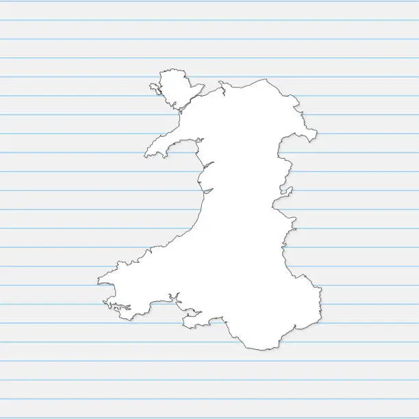 Vector illustration of Wales map of vector white color hand drawn on a piece of school notebook background. Vector Illustration EPS10