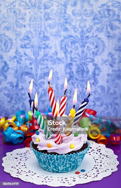 Birthday Cupcake Stock Photo - Download Image Now - Baked, Birthday, Birthday Candle