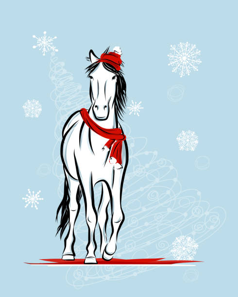 Santa horse sketch for your design. Symbol of 2014 year vector art illustration