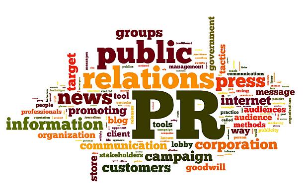 Colorful word cloud with public relations concepts stock photo