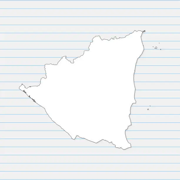 Vector illustration of Nicaragua map of vector white color hand drawn on a piece of school notebook background. Vector Illustration EPS10