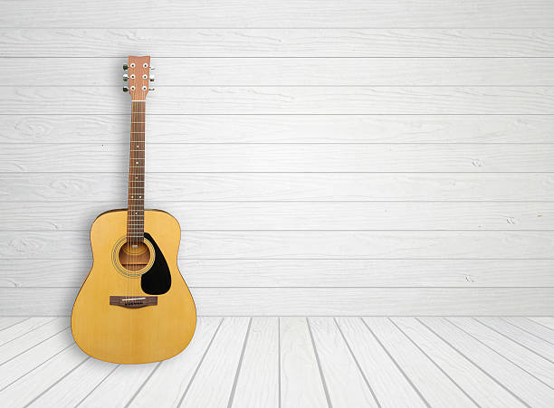 istock Guitar in white wood room 186966800