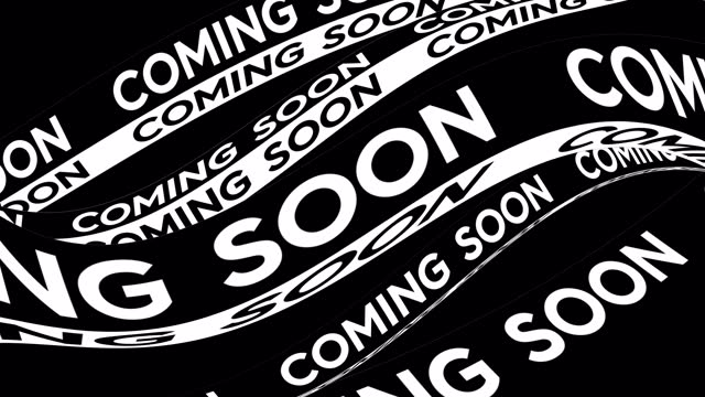 Coming Soon black and white promo flowing words on the wave animation loop. 3d text stream by the curves seamless background. Running creative ticker promotion advertising kinetic typography.