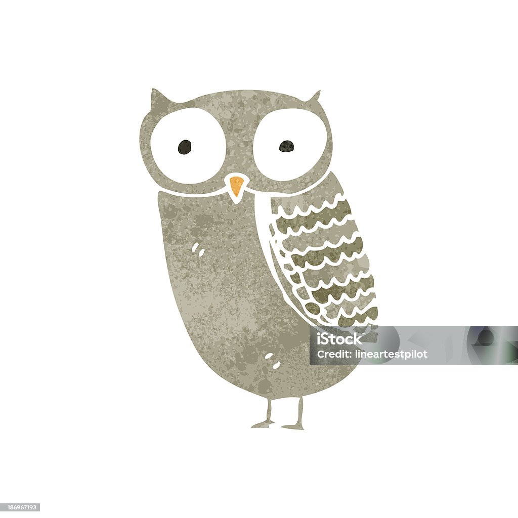 retro cartoon owl Retro cartoon with texture. Isolated on White. Bird stock illustration