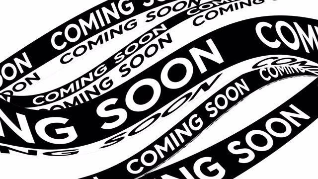 Coming Soon black and white running creative ticker promotion advertising kinetic typography. Promo flowing words on the wave animation loop. 3d text stream by the curves seamless background.