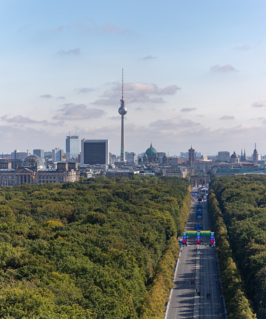 Berlin, Germany - September 24, 2023: A picture of some Berlin landmarks beyond the Tiergarten while the 2023 Berlin Marathon is being held.