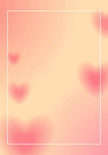 Vector illustration of Peach pink background with hearts. Romantic poster with gradient. Flyer on theme of love
