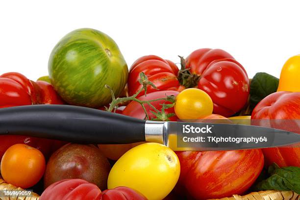 Many Colorful Organic Tomatoes Stock Photo - Download Image Now - Basket, Beefsteak Tomato, Cherry Tomato