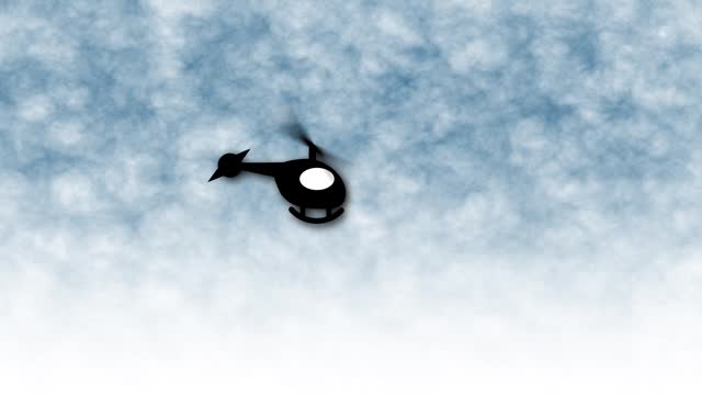 A drone flying against a cloudy blue sky icon animated with a high contrast perspective emphasizing technology and surveillance.