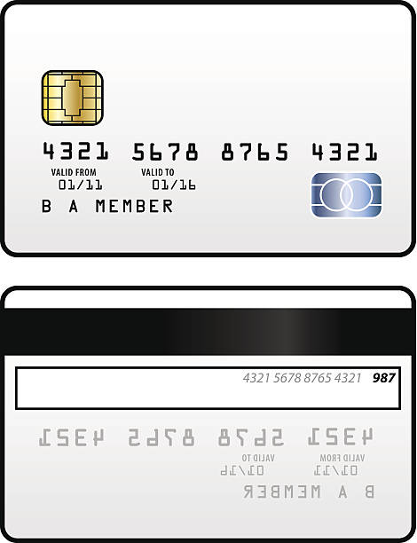 Credit card illustration with front and back views A generic credit card with a smart chip and a hologram. Front and back. cvc stock illustrations