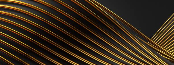 istock A calm, elegant and modern 3D Rendering abstract background with black and gold edges and wavy bands. 1869713673