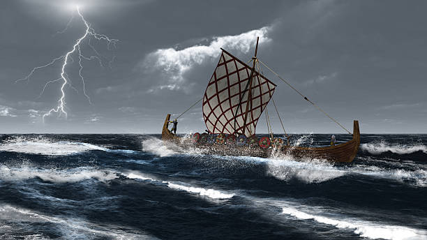 viking longship w atlantic storm - ship storm thunderstorm water zdjęcia i obrazy z banku zdjęć