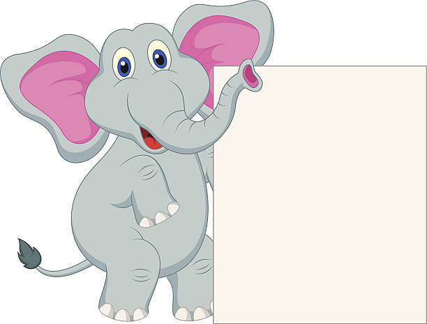 Elefante engraçado mulher com sinal em branco - ilustração de arte vetorial
