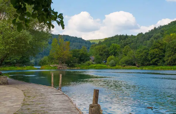 The River Una near Lohovo, Bihac, in the Una National Park. Una-Sana Canton, Federation of Bosnia and Herzegovina. Early September