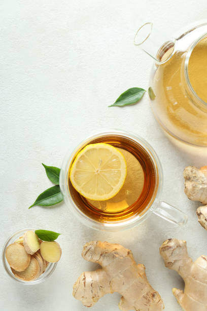 istock Cold treatment, healthcare concept - tea with ginger 1869729205