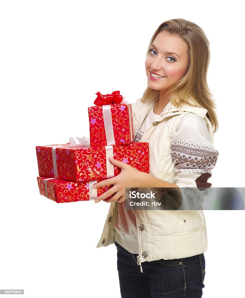 Chica joven con las cajas de regalo - Foto de stock de 20 a 29 años libre de derechos