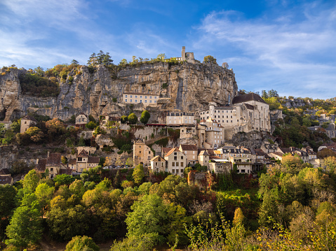 Rocamadour, France - October 13, 2023: Rocamadour is a French commune in the Lot department in the Occitanie region and a place of pilgrimage for the Roman Catholic Church.