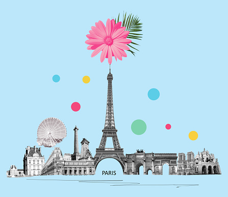 Contemporary design or art collage about Paris. Fashion vintage style. Travel, Vacation concept
