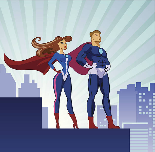 illustrazioni stock, clip art, cartoni animati e icone di tendenza di super eroi-maschili e femminili - mask superhero heroes men