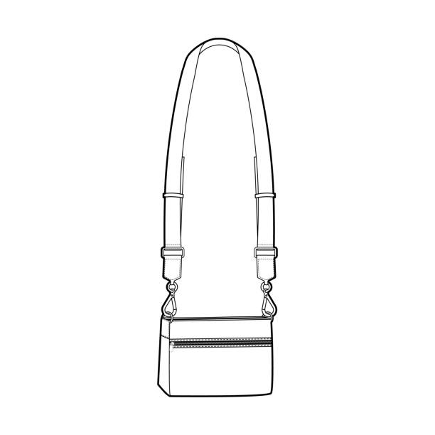 Cross-Body Pouch Bag with removable strap options box silhouette. Fashion accessory technical illustration. Vector Cross-Body Pouch Bag with removable strap options box silhouette. Fashion accessory technical illustration. Vector satchel front 3-4 view for Men, women, unisex style, flat handbag CAD mockup sketch luggage strap stock illustrations