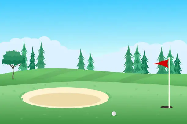 Vector illustration of Golf course vector illustration. Outdoor Sport.