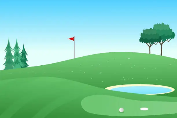 Vector illustration of Golf course vector illustration. Outdoor Sport.