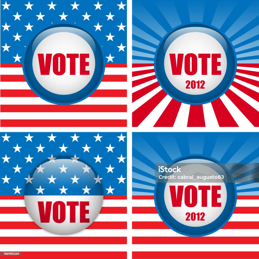 Abstimmung Knöpfen. Set von vier mit Hintergrund - Lizenzfrei Abzeichen Vektorgrafik