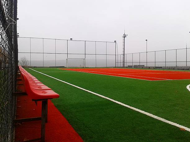 tappeto erboso artificiale campo da calcio in nickel giorno - football field artificial turf end zone turf foto e immagini stock