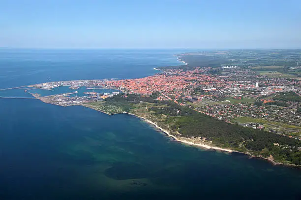 Aerial view of the west coast of Bornholm, Denmark