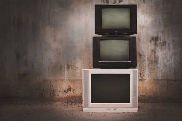 Old retro TV television set with green screen