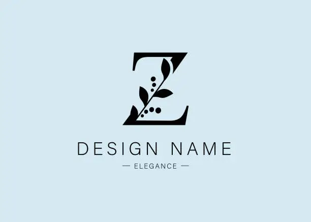 Vector illustration of capital letter z. Monogram of Botanical Minimalistic with natural plant.