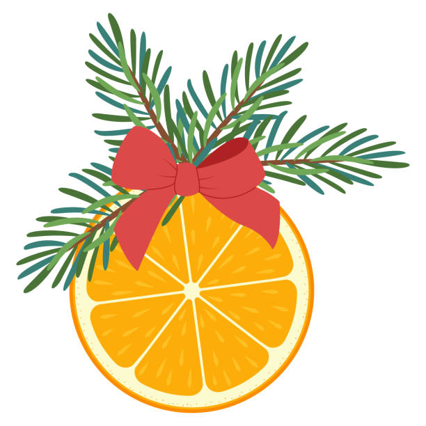 ilustrações de stock, clip art, desenhos animados e ícones de christmas decor orange slice. - christmas winter close up table