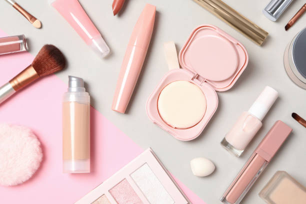 istock Concept of female accessories, different cosmetics, top view 1869832815