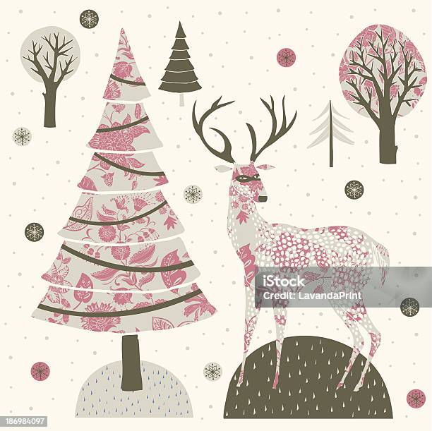美しいビンテージクリスマスのトナカイ - お祝いのベクターアート素材や画像を多数ご用意 - お祝い, イラストレーション, クリスマス