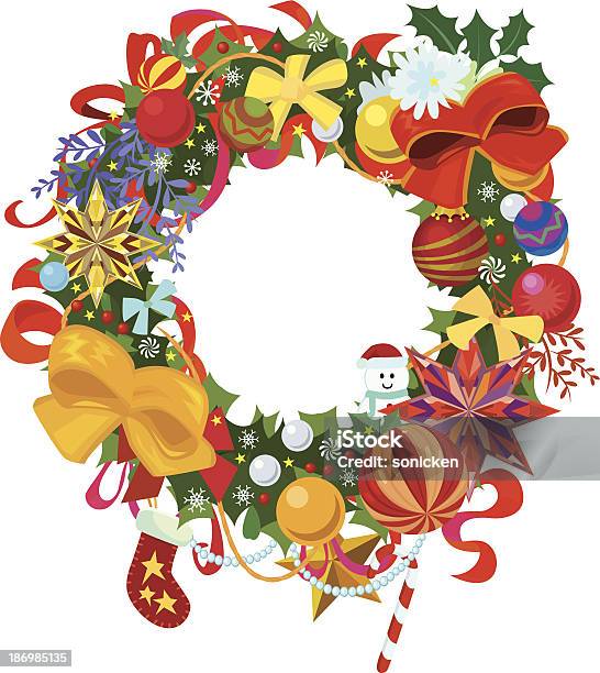 Ilustración de Corona De Navidad Festiva y más Vectores Libres de Derechos de Adorno de navidad - Adorno de navidad, Celebración - Ocasión especial, Cinta