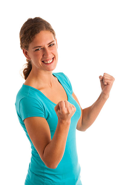 istock Young woman gesture victory 186985861