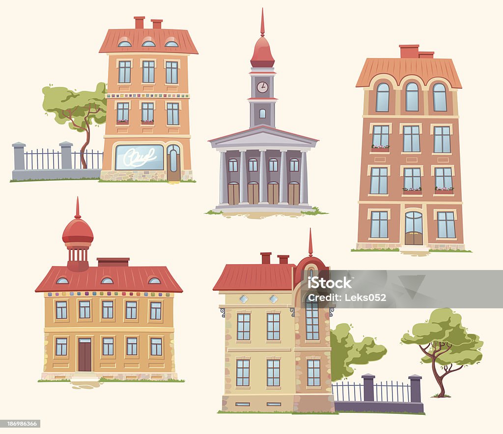 Klasyczne wektorowe budynków - Grafika wektorowa royalty-free (Dom - Budowla mieszkaniowa)